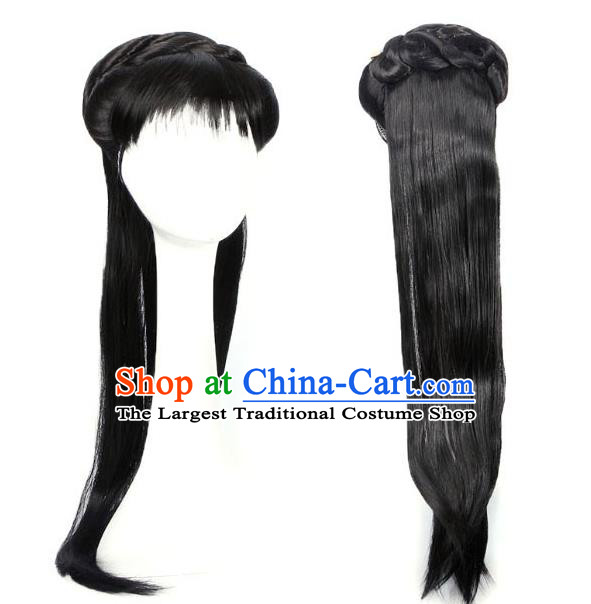 Chinese Song Dynasty Young Lady Hairpieces Traditional Hanfu Dance Wigs Chignon Ancient Village Woman Headdress