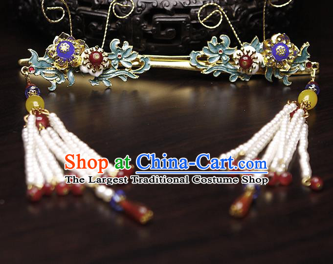 Chinese Ancient Empress Hair Crown and Tassel Hairpins Ming Dynasty Phoenix Coronet Traditional Hanfu Wedding Hair Accessories
