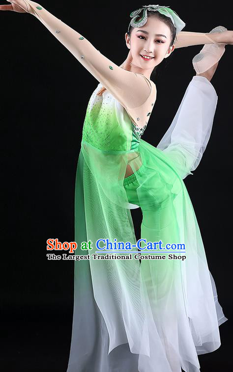 China Classical Dance Green Uniforms Children Umbrella Dance Dress Girl Performance Clothing Jasmine Flower Dance Garment