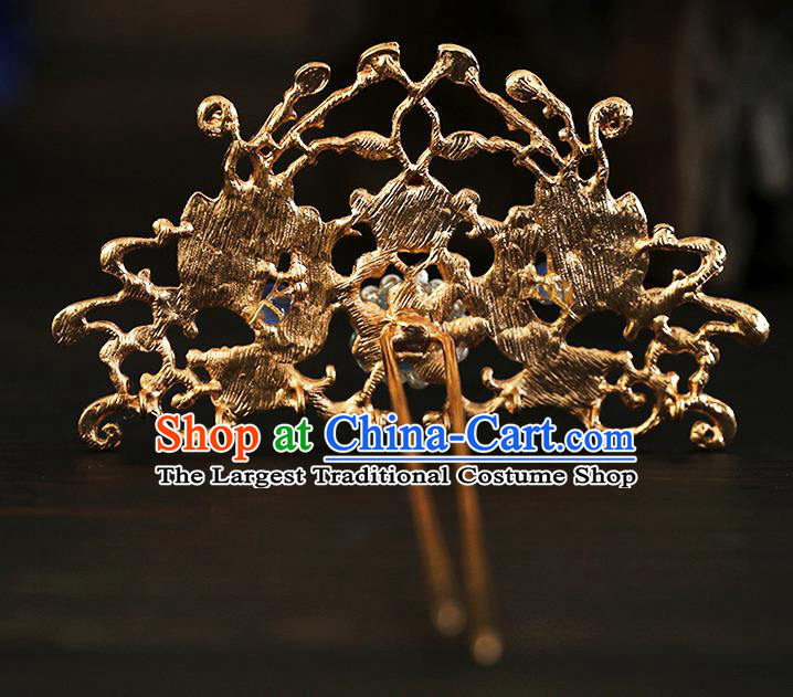 Chinese Ancient Bride Headpieces Ming Dynasty Golden Hair Comb and Hairpins Traditional Hanfu Wedding Hair Accessories