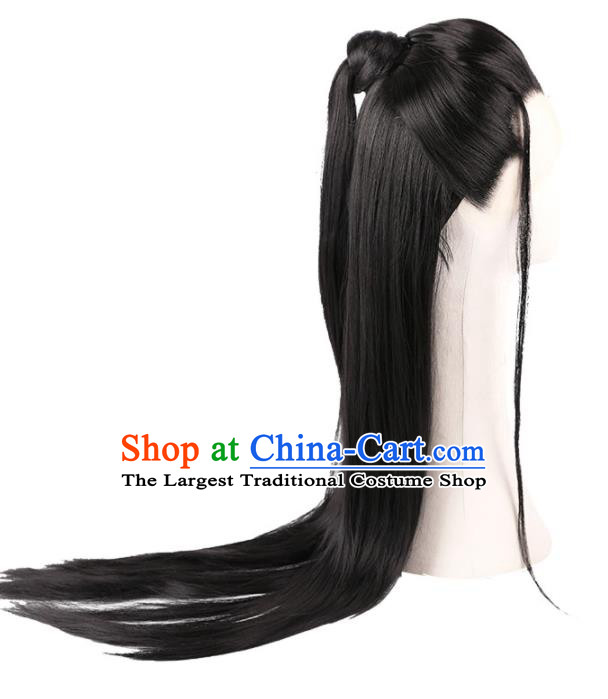 Chinese Ancient Prince Hairpieces Handmade Jin Dynasty Swordsman Wigs Traditional Drama Cosplay Young Knight Headdress