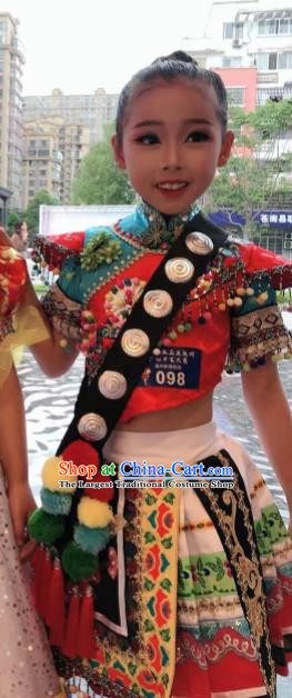 Chinese Ethnic Children Folk Dance Garments Yunnan Minority Dance Red Dress Uniforms Lisu Nationality Girl Festival Clothing