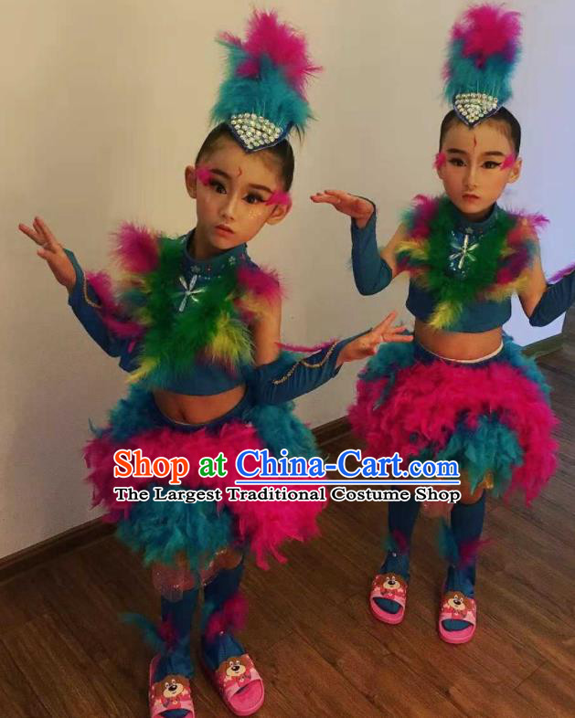 Professional Children Stage Performance Garment Modern Dance Fashion Compere Bird Dance Feather Dress Girl Catwalks Clothing