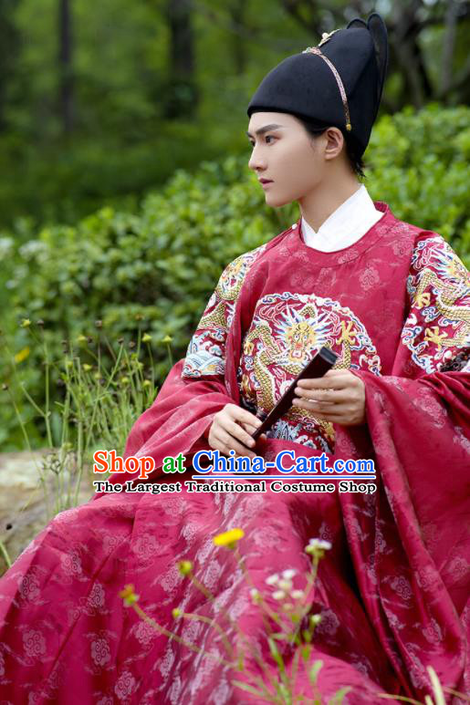 China Traditional Embroidered Hanfu Robe Ancient Emperor Garment Costume Ming Dynasty Official Historical Clothing