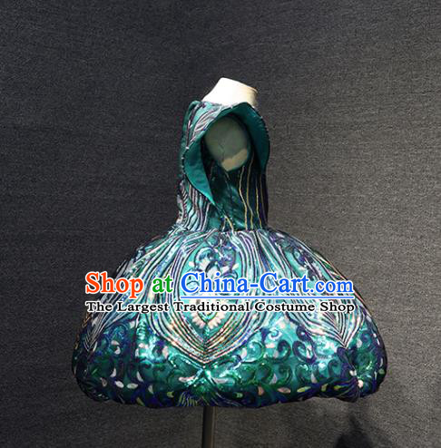 Top Catwalks Green Sequins Bubble Dress Christmas Formal Evening Wear Children Stage Show Clothing Girl Compere Performance Garment
