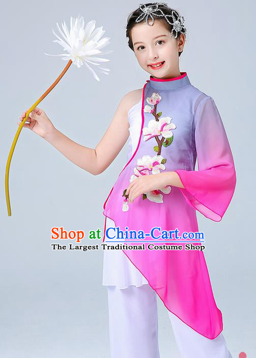 China Girl Stage Performance Dancewear Umbrella Dance Clothing Jasmine Flower Dance Outfits Children Classical Dance Costumes