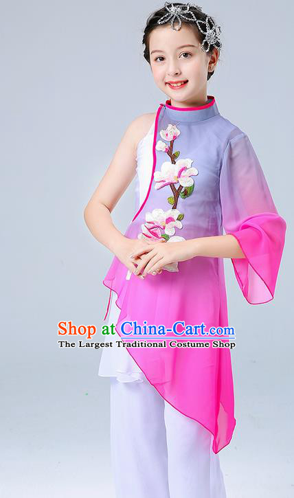 China Girl Stage Performance Dancewear Umbrella Dance Clothing Jasmine Flower Dance Outfits Children Classical Dance Costumes
