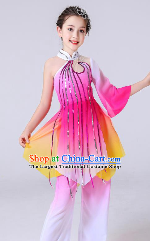 China Umbrella Dance Clothing Lotus Dance Rosy Outfits Children Classical Dance Costumes Girl Stage Performance Dancewear