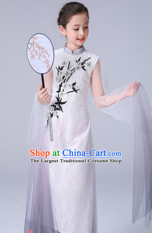 China Palace Fan Dance Clothing Jasmine Flowers Dance White Dress Children Classical Dance Costumes Girl Stage Performance Dancewear
