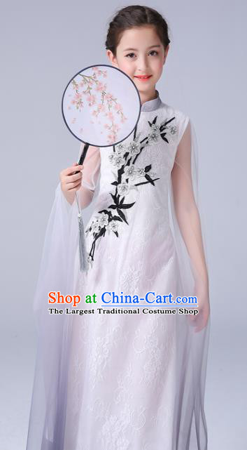 China Palace Fan Dance Clothing Jasmine Flowers Dance White Dress Children Classical Dance Costumes Girl Stage Performance Dancewear