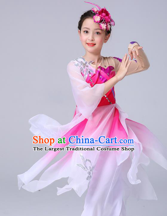 China Girl Stage Performance Dancewear Umbrella Dance Clothing Jasmine Flowers Dance Rosy Dress Children Classical Dance Costumes