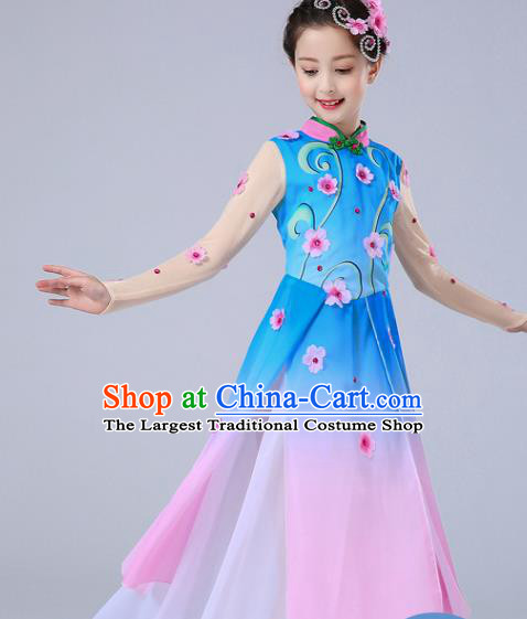 China Jasmine Flowers Dance Blue Chiffon Uniforms Children Classical Dance Costumes Girl Stage Performance Dancewear Umbrella Dance Clothing