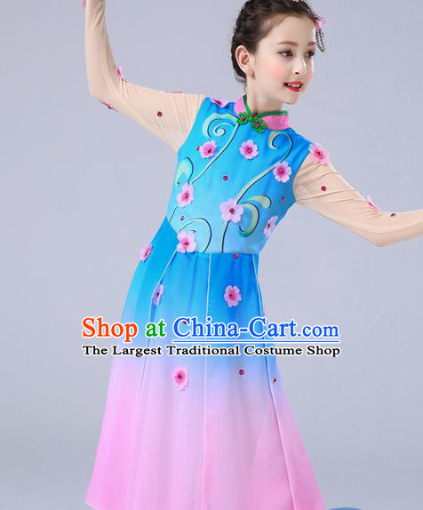 China Jasmine Flowers Dance Blue Chiffon Uniforms Children Classical Dance Costumes Girl Stage Performance Dancewear Umbrella Dance Clothing