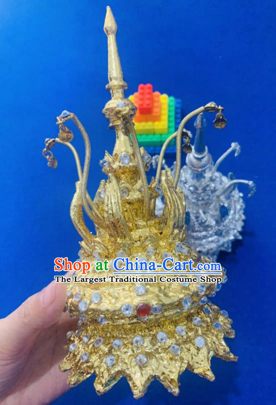 Asian Folk Dance Pagodas Tiara Headpiece Stage Performance Hair Accessories Thailand Queen Golden Royal Crown