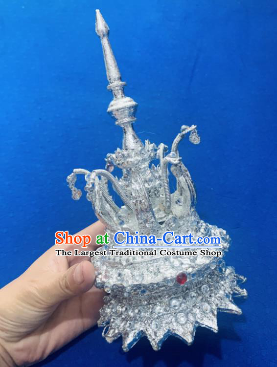 Thailand Queen Argent Royal Crown Asian Folk Dance Pagodas Tiara Headpiece Stage Performance Hair Accessories