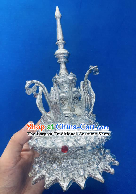 Thailand Queen Argent Royal Crown Asian Folk Dance Pagodas Tiara Headpiece Stage Performance Hair Accessories