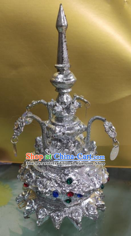 Thailand Queen Argent Royal Crown Asian Folk Dance Pagodas Tiara Headpiece Stage Performance Hair Accessories
