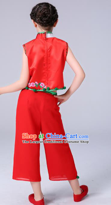 Chinese New Year Performance Clothing Children Yangko Dance Red Uniforms Folk Dance Costumes Girl Fan Dance Dress