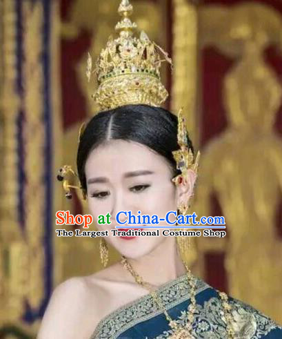 Handmade Chinese Dai Nationality Wedding Headdress Yunnan Minority Folk Dance Hair Crown Ethnic Queen Hair Accessories