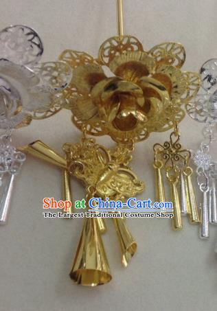 Handmade Chinese Yunnan Minority Folk Dance Golden Peony Tassel Hairpin Ethnic Hair Accessories Dai Nationality Wedding Hair Stick