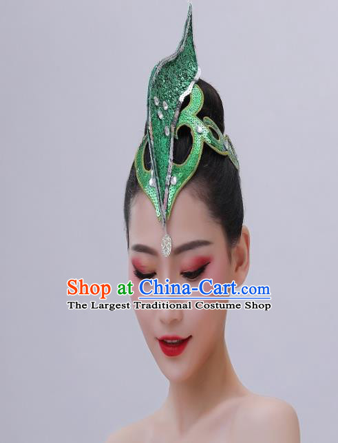 Chinese Yunnan Minority Performance Headwear Handmade Ethnic Peacock Dance Headpiece Dai Nationality Folk Dance Green Hair Crown