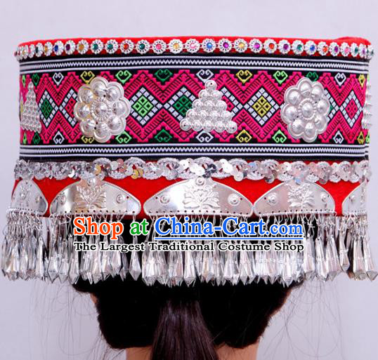 Handmade Chinese Yi Nationality Wedding Hat Tujia Minority Folk Dance Headwear Ethnic Woman Festival Headdress