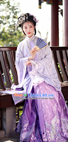China Ancient Patrician Lady Garment Costumes Ming Dynasty Young Beauty Historical Clothing Traditional Purple Hanfu Dress Complete Set