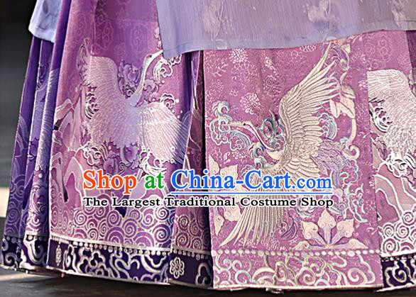China Ancient Patrician Lady Garment Costumes Ming Dynasty Young Beauty Historical Clothing Traditional Purple Hanfu Dress Complete Set
