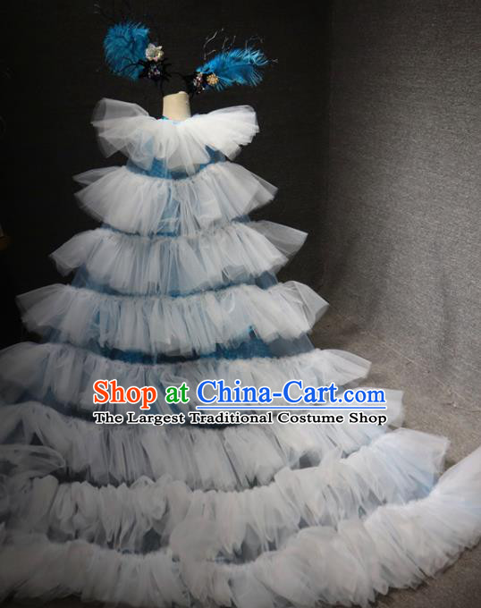 Top Catwalks Mermaid Princess Blue Fishtail Dress Christmas Formal Evening Wear Children Day Stage Show Clothing Girl Performance Garment