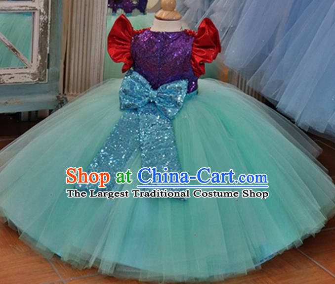 Top Catwalks Blue Veil Princess Dress Christmas Evening Wear Children Performance Clothing Girl Compere Formal Garment
