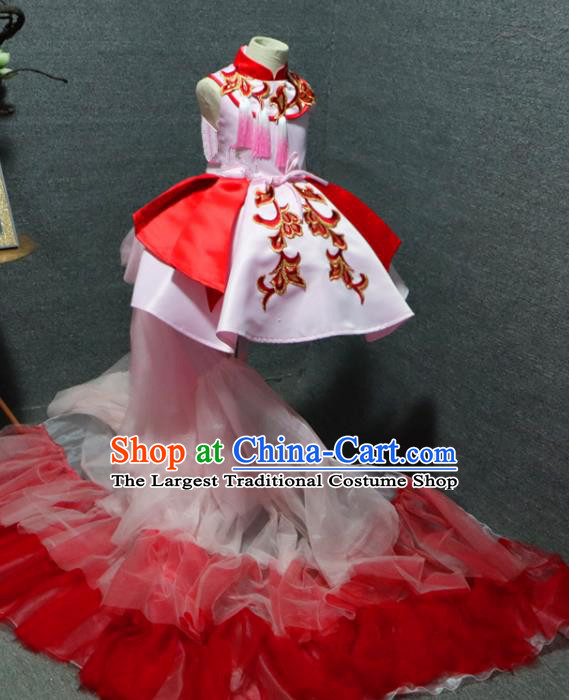 Top Girl Compere Formal Garment Catwalks Trailing Veil Dress Christmas Evening Wear Children Performance Clothing