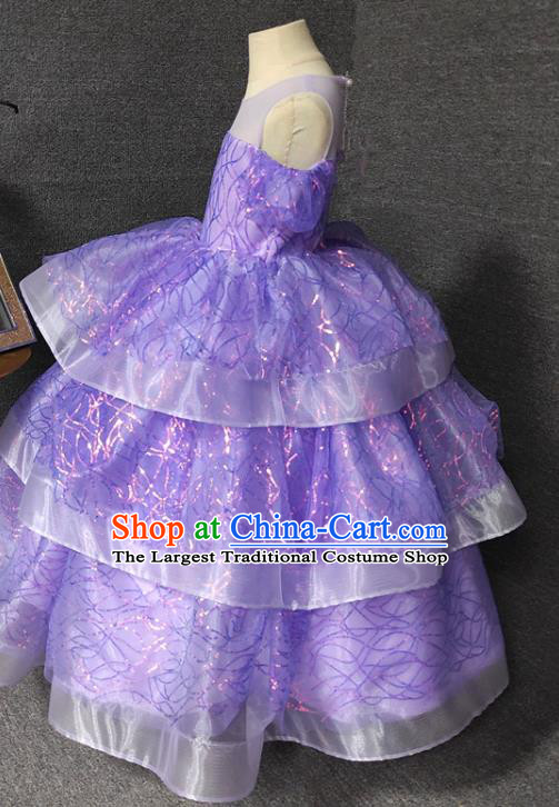 Top Christmas Princess Evening Wear Children Performance Clothing Girl Stage Show Formal Garment Catwalks Purple Long Dress