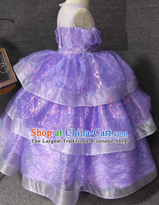 Top Christmas Princess Evening Wear Children Performance Clothing Girl Stage Show Formal Garment Catwalks Purple Long Dress