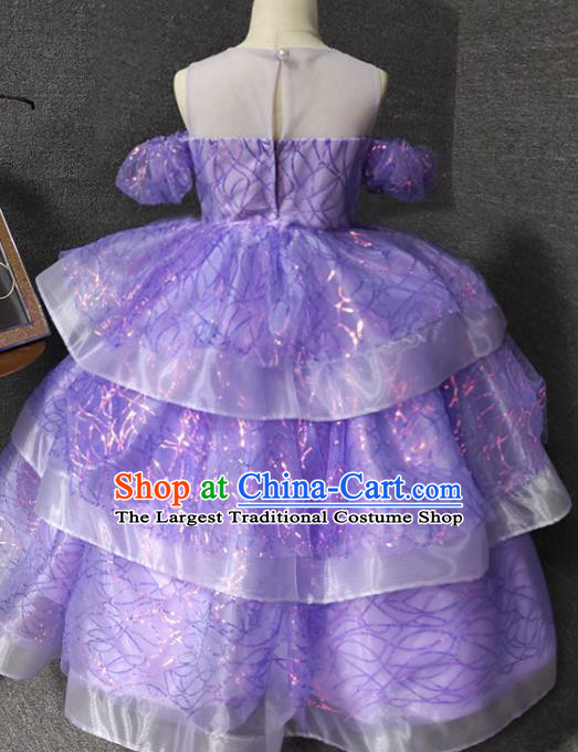 Top Christmas Princess Evening Wear Children Performance Clothing Girl Stage Show Formal Garment Catwalks Purple Long Dress