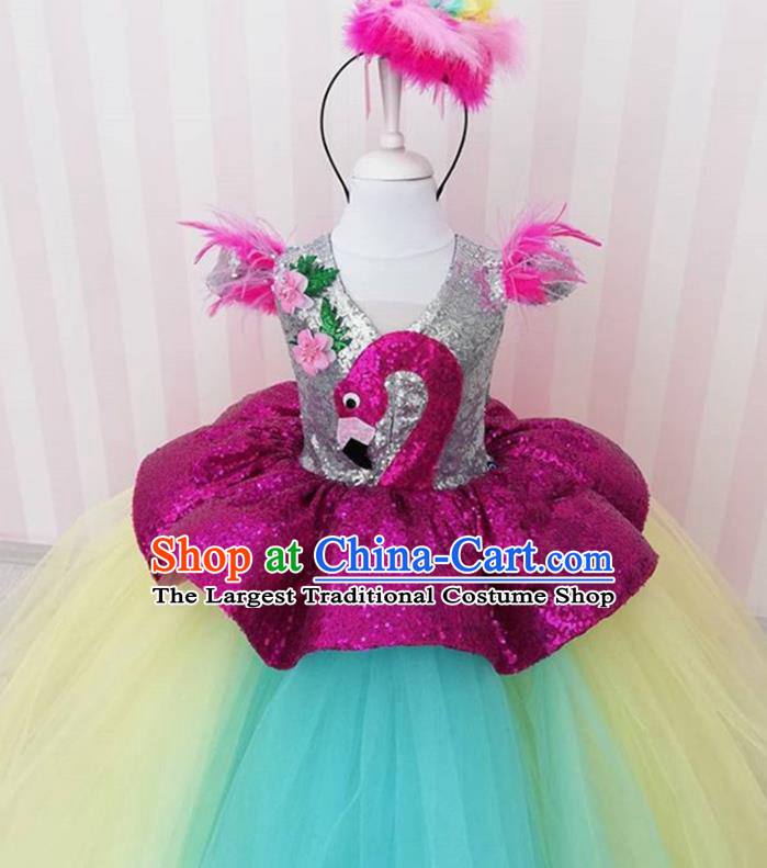 Top Catwalks Flamingo Veil Dress Christmas Princess Evening Wear Children Performance Clothing Girl Stage Show Formal Garment