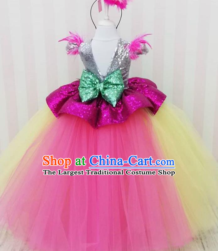 Top Catwalks Flamingo Veil Dress Christmas Princess Evening Wear Children Performance Clothing Girl Stage Show Formal Garment