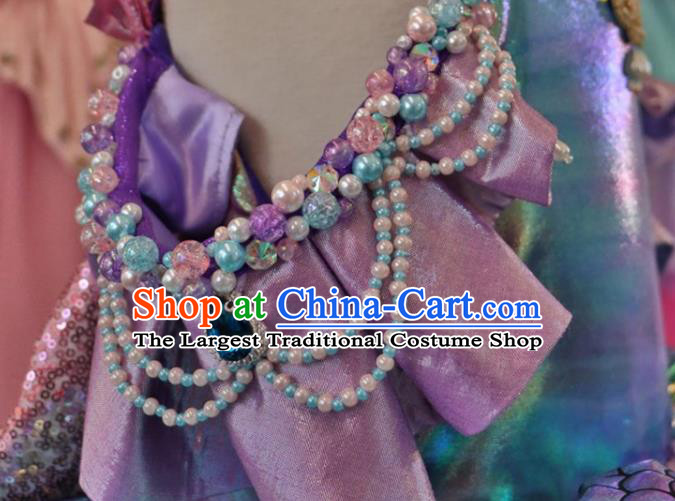 Top Girl Stage Show Formal Garment Catwalks Pink Satin Bubble Dress Christmas Princess Evening Wear Children Performance Clothing