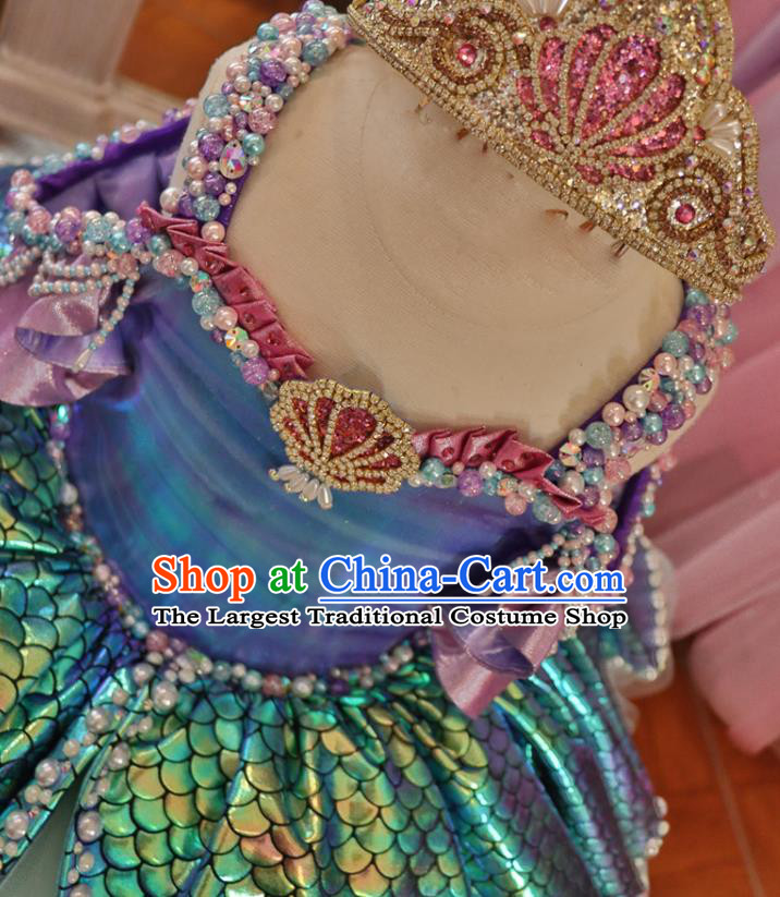 Top Girl Stage Show Formal Garment Catwalks Pink Satin Bubble Dress Christmas Princess Evening Wear Children Performance Clothing