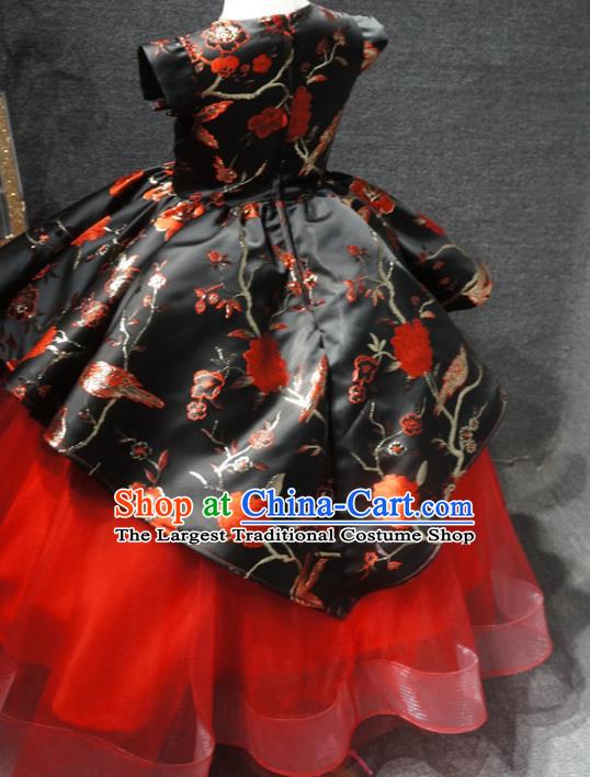Top Children Compere Clothing Girl Stage Show Formal Garment Catwalks Red Veil Dress Christmas Princess Evening Wear