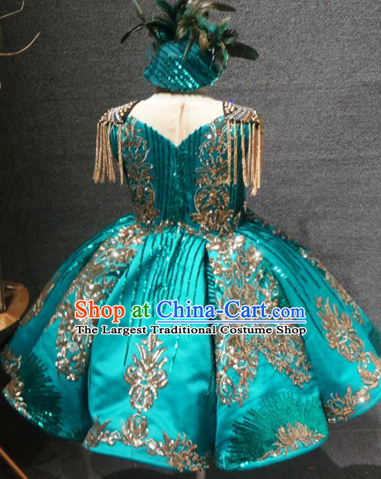 Top Catwalks Green Short Dress Christmas Baroque Princess Evening Wear Children Compere Clothing Girl Stage Show Formal Garment