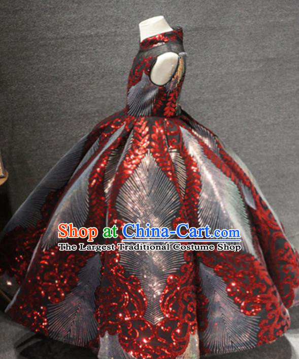 Top Children Compere Clothing Girl Stage Show Formal Garment Catwalks Sequins Long Dress Christmas Princess Evening Wear