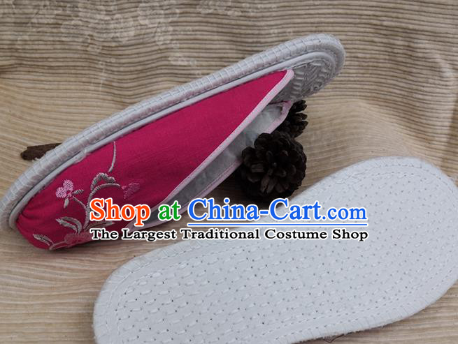 Chinese Woman Strong Cloth Slippers National Rosy Flax Shoes Handmade Embroidery Flowers Shoes