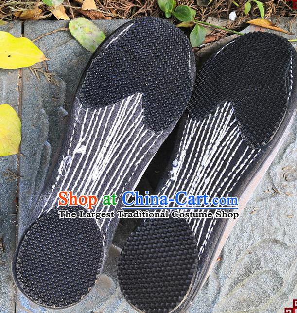 Handmade China Folk Dance Shoes National Woman Black Satin Shoes Yunnan Ethnic Embroidered Shoes