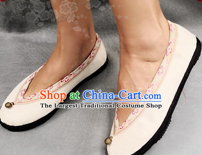 Handmade China National Woman Shoes Yunnan Beige Flax Shoes Ethnic Folk Dance Shoes