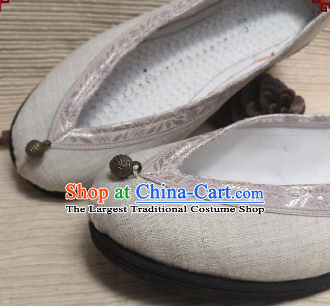 Handmade China Ethnic Folk Dance Shoes National Woman Shoes Yunnan Gray Flax Shoes