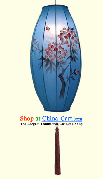 China Hand Painting Flowers Lantern Classical Blue Cloth Lamp Traditional Festival Hanging Lanterns