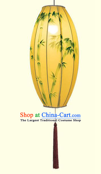 China Traditional Festival Hanging Lanterns Hand Painting Bamboo Lantern Classical Yellow Cloth Lamp