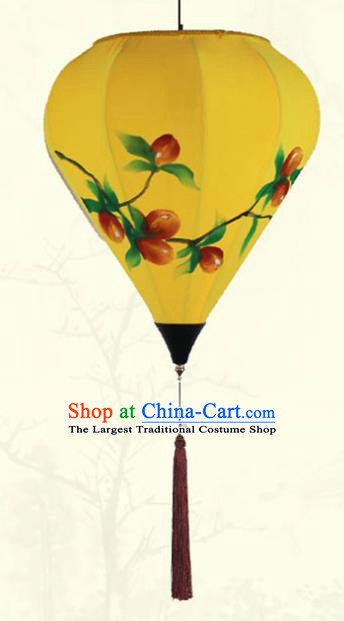 China Classical Yellow Cloth Diamond Lamp Traditional New Year Hanging Lanterns Handmade Painting Lantern