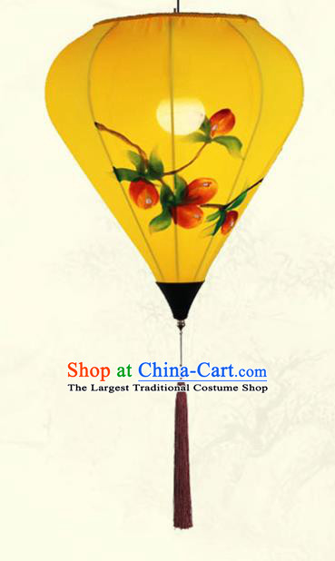 China Classical Yellow Cloth Diamond Lamp Traditional New Year Hanging Lanterns Handmade Painting Lantern