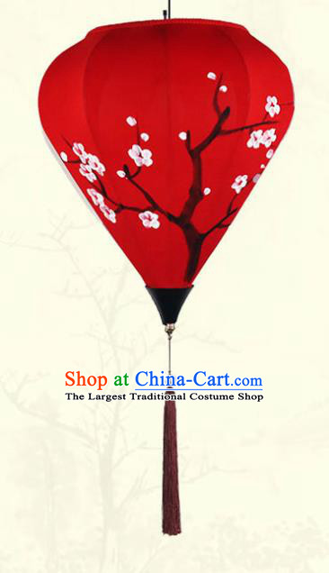 China Handmade Painting Plum Blossom Lantern Classical Red Cloth Diamond Lamp Traditional New Year Hanging Lanterns